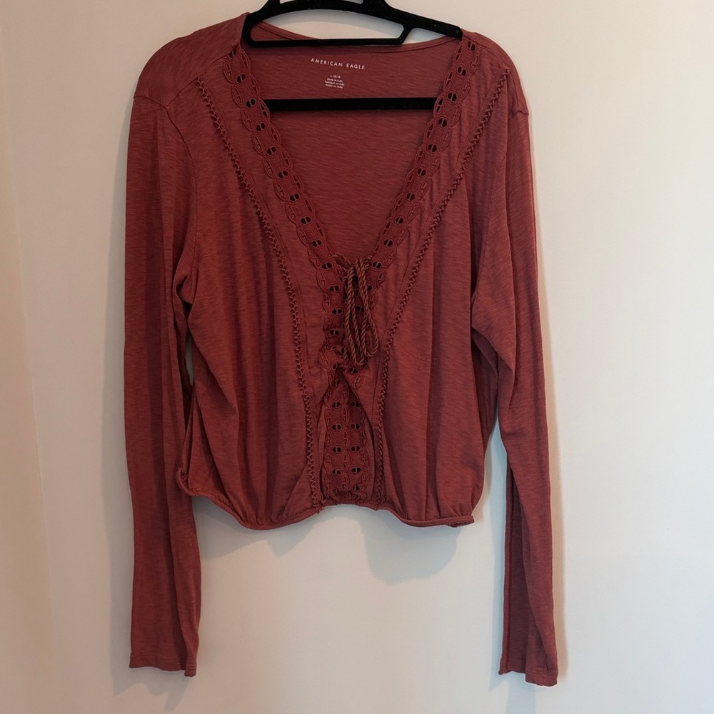 American Eagle Outfitters Rust color Lace-Trim Long Sleeve Top